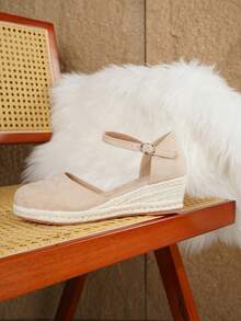 Women's Elegant Platform Wedge Heel Slip-On Shoes, All Season - Apricot - View 5