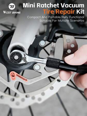 WEST BIKING Kit de reparación de neumáticos con trinquete WEST BKING, de acero de aleación, duradero, con 8 tipos de brocas, herramienta de reparación de bicicletas multifunción integrada