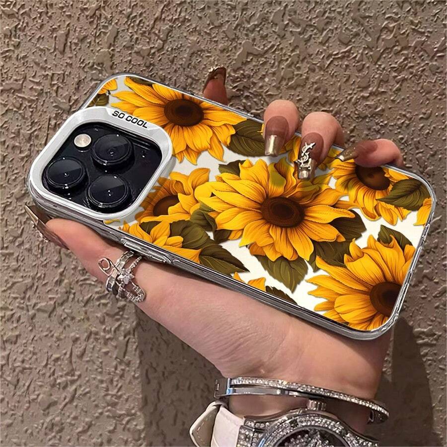 1pcs Sunflower Phone Case Compatible with Apple Phone 17ProMax 16 15 14 13 12 11ProMax Pro Xs Max XS X 7plus 8plus Silicone Shock Proof Vintage Girlish Style Cute Fashion Can Be Given To Friends Can Be Given To Family Members As Gifts - Plateado - Ver 1