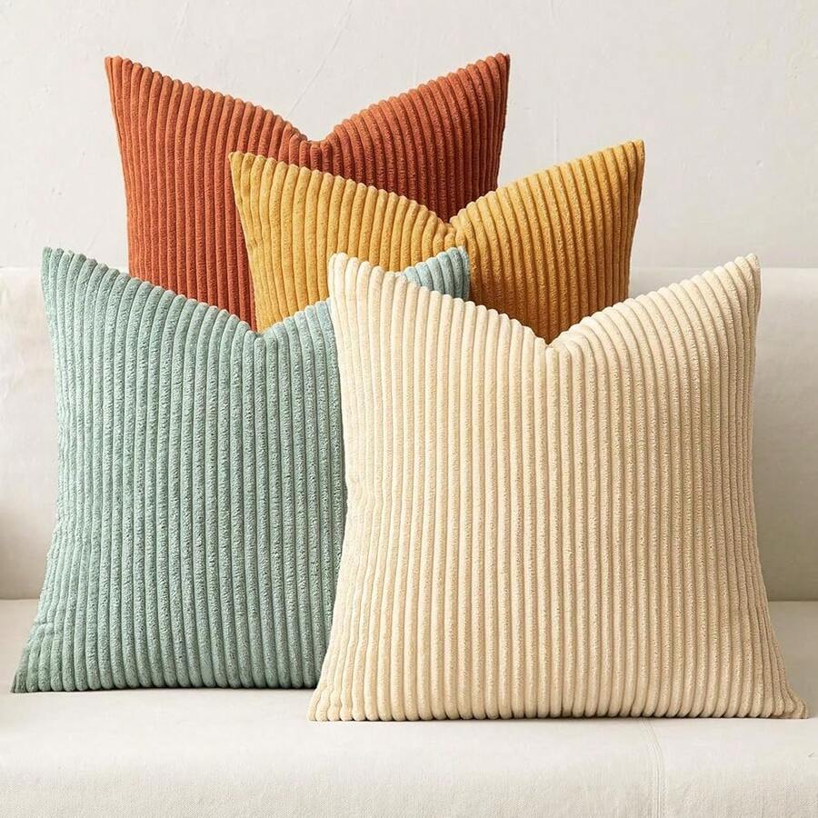 [Free Shipping]MIULEE Boho Farmhouse Throw Pillow Covers 16x16 Inch Set Of 4 Modern Natural Decorative Cushion Covers Soft Corduroy Home Decor For Spring Couch Bed Sofa Living Room Teal-Rust Gradient Series - Teal-rust16inchx16inchPackof4 - View 1