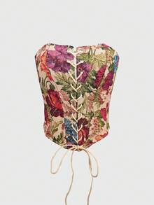 1件优雅复古性感系带艺术印花紧身胸衣，适合派对、感恩节、情人节等场合。 - 彩色 - 查看 9