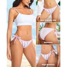 Women Silk Panties Lightweight Briefs Smooth Breathable Satin Bikini,Sexyys Tie-Side Underwear Daily Fit Comfort,Pink - 粉紅色的 - 查看 3
