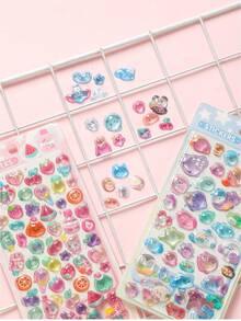 3D Embossed Crystal Stickers, Fruit Rabbit Pattern, Children's Handmade Educational DIY Decorative Materials, Gift Stickers, Spiral Notebook, Office & School Supplies, Unisex, Improve Work Efficiency, Back To School Essential, Retro Minimalist Design - Multicolor - View 3