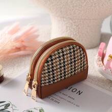 Women's High-End Clutch Coin Purse Mini Key Bag Fabric Pouch Small Wallet - 棕色 - 查看 2