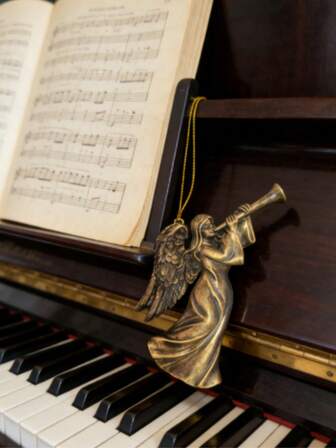 1件装奢华复古金属天使吹气摆件，带挂绳，适用于节日装饰、客厅、玄关、书房、卧室，精致3D设计