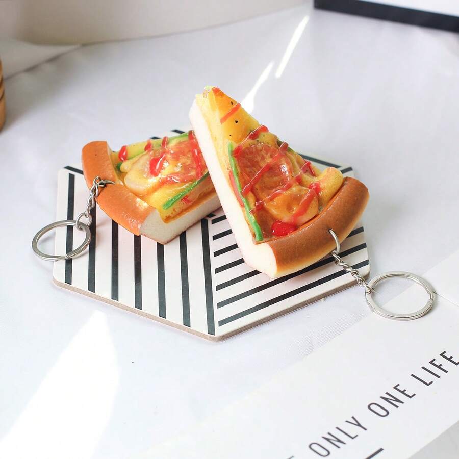 1/2pcs Realistic Pizza Slice Model Keychain, Party Favor Keyring Gift, Random Style (Handmade, Slight Variation) - Multicolor - View 1