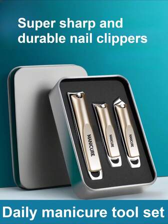 3 pezzi Set di Tronchesine per Unghie in Metallo Marrone, Tronchesine per Unghie in Acciaio Inossidabile Ultra-Affilate, Kit di Strumenti per Manicure e Pedicure Professionali con Custodia Portatile, Strumenti per la Cura delle Unghie di Dita di Mani e Piedi Unisex