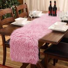 Pink Fur Christmas Table Runner 72 Inches, Fluffy Pink Preppy Gir Ly Dresser Runner Dresser Scarf For Bedroom Furniture Vanity Decor, Furry Coffee Table Decorations For Birthday Valentine Party - Pink - 查看 8