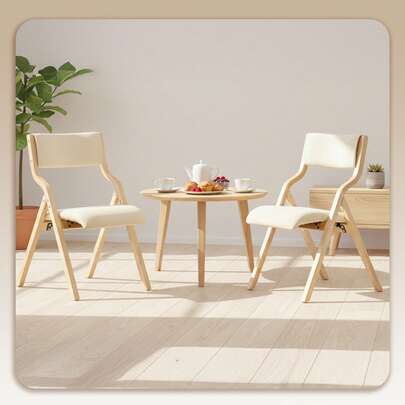 SoBuy Set Of 2 Folding Wooden Chairs, Ergonomically Upholstered Kitchen And Dining Room Chairs, Folding Chair For Balcony And Office, Ideal For Kitchen, Balcony, Garden, Camping, White FST40-Wx2