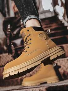 Botas Hombre uso Rudo Altas de Moda,Bota Táctica Estilo Urbano Vinipiel con Plataforma y Suela Gruesa, Antideslizante, Resistente Al Desgaste, Confortable-Botas De Trabajo, Botas De Motocicleta, Botas Altas Para Hombres, Zapatos Para Hombres botas de hombre - Caqui - Ver 6