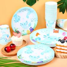 Blue Salamander Disposable Tableware Set, 7/9 Inch Party Plates, Disposable Paper Plates And Cups Suitable For Holidays, Weddings, Engagements, Weddings, Birthdays, Parties, Celebration Events - Multicolor - View 3