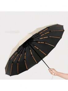 Dual Bone Black Automatic Umbrella, Thick Durable Ribs, Tri-Fold Umbrella, UV-Resistant Folding Umbrella