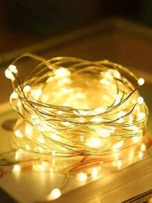 1 Set LED Copper Wire Lights With Battery Box, Waterproof Non-Conductive, Twinkle Starry, Mini LED String Lights, Waterproof Silver Wire Flower Cake Decor Lights, Atmosphere Decor Lights, High Brightness, Long Lifespan Beads Outdoor Fairy Lights, Suitable For Indoor Mason Jar DIY Decor, Wedding & Christmas Decor, Garden & Patio Decor, Home Decor - 黃色 - 查看 1