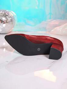 Giày công sở mũi nhọn cổ thấp màu trơn dành cho nữ, giày cao gót đế dày kiểu dáng slip-on mũi nhọn thời trang đa năng cho mùa thu. - Màu Đỏ Sâu - Xem 7