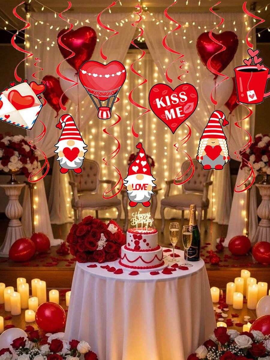 一套情人节爱心螺旋挂饰，心形螺旋装饰，浪漫氛围装饰，情人节婚礼挂饰，情人节装饰 - 彩色 - 查看 1