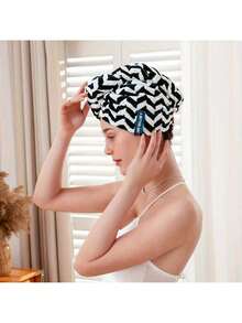 1 Pc Quick-Dry Shower Cap - Super Absorbent Head Towel, Soft Bathing Swimming Cap, Suitable For Women/Men, Gym, Pool, Travel - Essential For Spa Salon - Bathroom Accessories Hair Drying Towel Wrap - 條紋毛巾-1條 - 查看 4