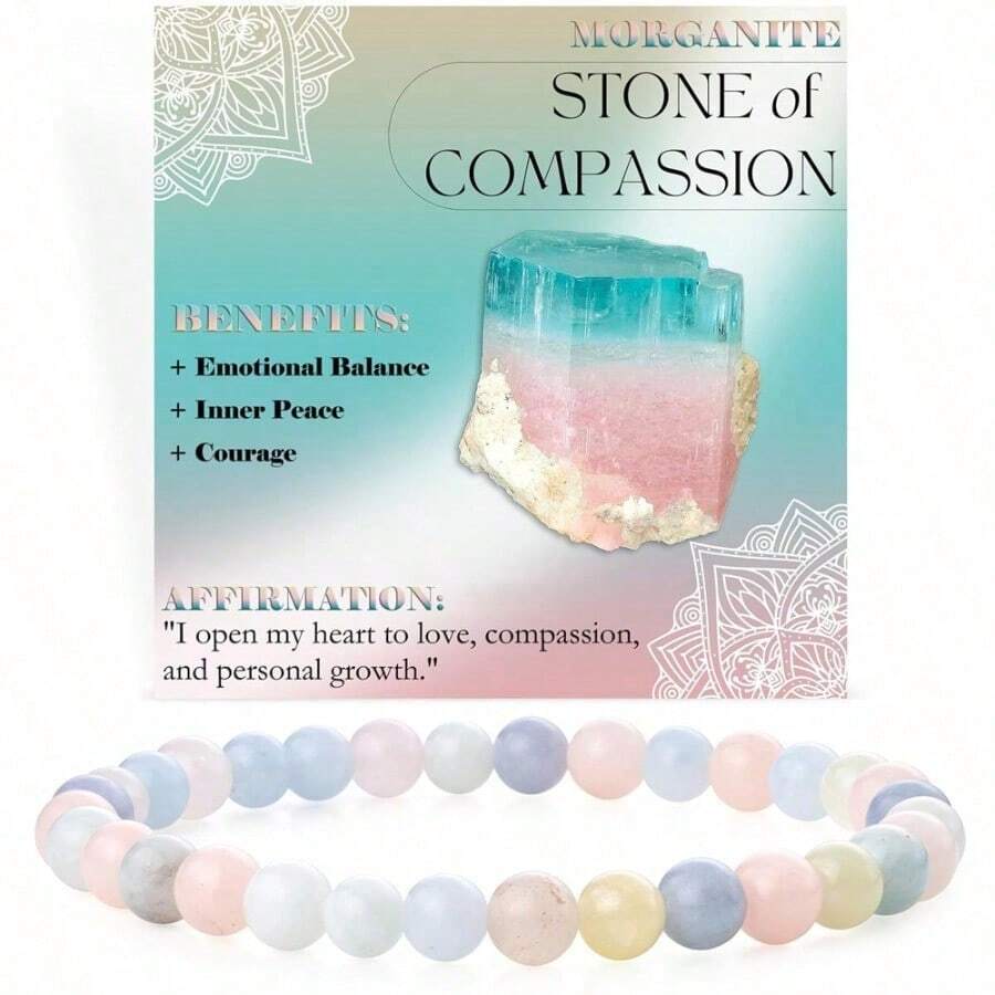 1PCS   6mm Natural Stone Obsidian Amazonite Bead Bracelet With Elastic Cord And Card - Morganit - Xem 1