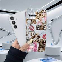 Diseño de funda de teléfono  completamente envuelta para for  S25/S24/S23/S22/S21 Ultra, Plus, FE y A10/A12/A13/A14/A15/A16/A20/A22/A23/A24/A25/A30/A33/A34/A35/A52/A53/A50/A54/A72/A73/M10S/NOTE10/NOTE20, estilo leopardo chic - transparente - Ver 2