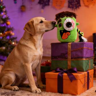 Hollypet Giocattolo per cani di Ognissanti e Natale per cani di taglia media e grande, giocattolo di peluche interattivo con design di mostro divertente, giocattolo da masticare durevole per tirare la corda e riportare, giocattoli morbidi e resistenti per cani masticatori aggressivi, giocattolo per animali domestici per il tempo libero interno ed esterno tra umani e cani
