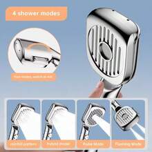 1pc Musurjoy Bathroom Shower System Handheld High Pressure Spray Showerhead With 4 Spray Modes, One-Click Shut-Off Function - Water-Saving Design, Silver-Grey-Black, New Summer Shower Item - Multicolor - View 7