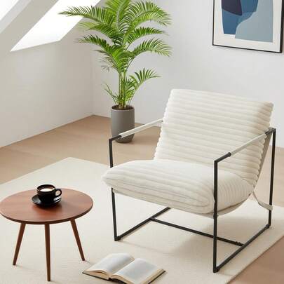  Huisuilinss Sling Accent Chair,Upholstered Living Room Chair,Modern Lounge Chair,Metal Framed Cozy Armchair For Bedroom Balcony Lounge Reading Room,1PCS
