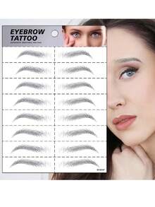 1pc 6D Realistic Eyebrow Tattoo Sticker, Waterproof Eyebrow Tattoo Decal - Black - View 8
