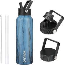 BJPKPK - Botellas de agua aisladas con tapa de popote, botellas de agua de acero inoxidable de 40 onzas con 3 tapas, termo a prueba de fugas, vasos para deportes, gimnasio, verde lavanda - Azul de Prusia - Ver 9