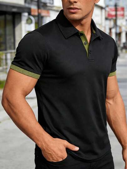 男士纯色Polo衫，休闲运动装，短袖，夏季