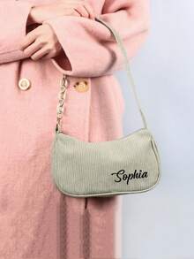 This Mini Corduroy Shoulder Bag Features A Simple Solid Color Design, Very Suitable For Autumn And Winter Seasons. It Has A Zipper Closure. This Ladies' Underarm Handbag Can Be Customized With Your Name. Whether As A Bridesmaid Gift, A Gift For A Friend Or A Bride, Or A Birthday Or Christmas Gift, It Is An Ideal Choice. - Multicolor - View 3