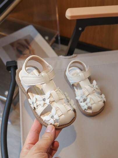 1 Pair Plus Size Toddler/Little Girls' Flat Sandals, Solid Color Mesh Bow Decor Adjustable Strap Round Toe Non-Slip Lightweight Sole, Fashion Cute Roman Beach Sandals Suitable For 3-15 Years Old Girls, Daily, Party, Travel, Summer 2026 New Arrival