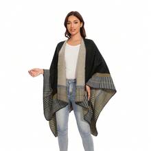 Shawl Wraps For Women, Elegant Knitted Cape Open Front Poncho Scarf Blanket Cardigan Coat For Spring, Autumn, And Winter,BlackGrayKhaki - 黑色/灰色/卡其色 - 查看 8