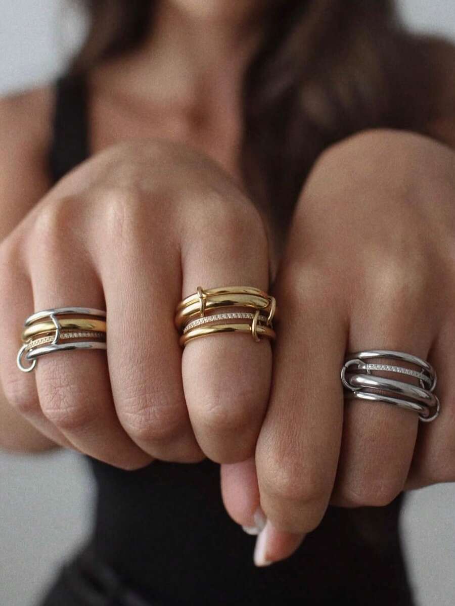 1pc Fashionable Stackable Bonded Stacked Ring, Detachable Wear Suitable For Women's Daily Outfit And Casual/Commute Wear - Multicolor - View 1