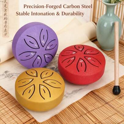 1 Set Outdoor Garden Rain Drum, Ethereal Drum, 6-Note 3-Tone Pocket Wind Chimes, Portable Steel Body, Yellow And Black - Ideal Drumsticks For Beginners Daily Practice, Friend's Gift, Fascinating Percussion Instrument, Christmas Gift