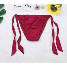 Women Silk Panties Lightweight Briefs Smooth Breathable Satin Bikini,Sexyys Tie-Side Underwear Daily Fit Comfort,Wine - 葡萄酒 - 查看 3