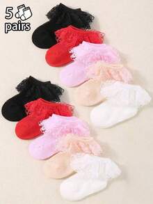 10/5/1 双蕾丝装饰透气短袜，适合女婴日常穿着。公主袜，适合 0-3 岁宝宝，舒适透气，夏季穿着，完美搭配连衣裙。芭蕾舞袜 - 彩色 - 查看 15