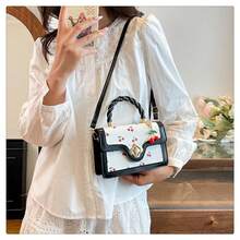 Fashionable High-End Pu Tote Bag With Versatile Square Shape And Cute Cherry Print, Perfect For Shopping, Dating Or Cross-Body For Girls Send Scarf., Best Mother's Day And Valentine's Day Gifts - 櫻桃黑 - 查看 2