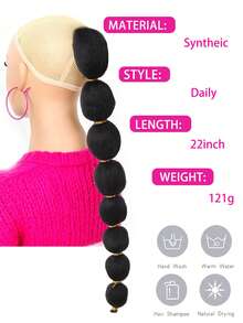 合成抽绳马尾接发泡泡辫长灯笼假发编织马尾带发圈合成假发适合女性日常佩戴和聚会 - 彩色 - 查看 4