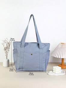 1pc Large Capacity Canvas Handbag, Multi-Pocket Shoulder Bag, School Work Travel Shopping Portable Handbag, Can Be Placed On The Side Of The Cup, Commuter Bag - Multicolor - View 14