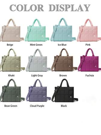 Polyesterväska, Urban minimalistisk enfärgad stil, Mångsidig för resor, Mjukt fyrkantigt mönster, Vadderad axelrem, Lätt pendlarväska, Perfekt alla hjärtans dag-present