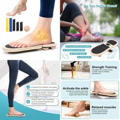 Ankle Balance Board - Adjustable SingleLeg Balance Board - Ankle Strengthener With Plantar Fasciitis Massage Ball And Two Resistance Bands Suitable For Sprain Rehabilitation Stability Training Physical Therapy And Plantar Fasciitis RecoveryExercise Balance And Coordination Skills