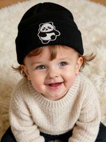 1 pieza Gorro de bebé de punto lindo para niños, sombrero de punto informal con diseño de panda de dibujos animados para niño o niña, accesorios de fotografía, 1-2 años - Multicolor - Ver 2