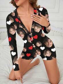 Printstory Customized Women's Pajamas, Can Print Any Pattern, Personalized Pajamas With Photos, Suitable As Gifts For Family, Friends Or Holiday Parties - Black - View 4