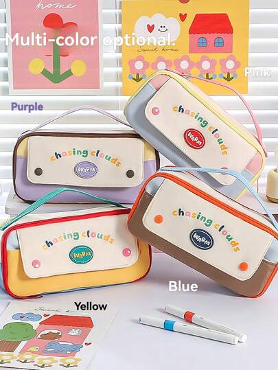 1 pieza, Estuche de lápices de gran capacidad, estuche de lápices portátil, estuche de cosméticos portátil, regalo adecuado para oficinas, escuelas, jóvenes, niñas, niños y adultos, [El producto solo incluye el estuche de lápices, no incluye los accesorios de la imagen]