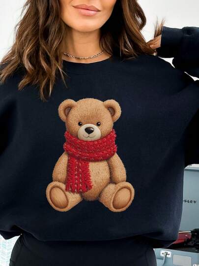 Fall Teddy Bear Sweatshirt Or Hoodie, Stuffed Bear With Scarf Sweatshirt, Cute Fall Crewneck,