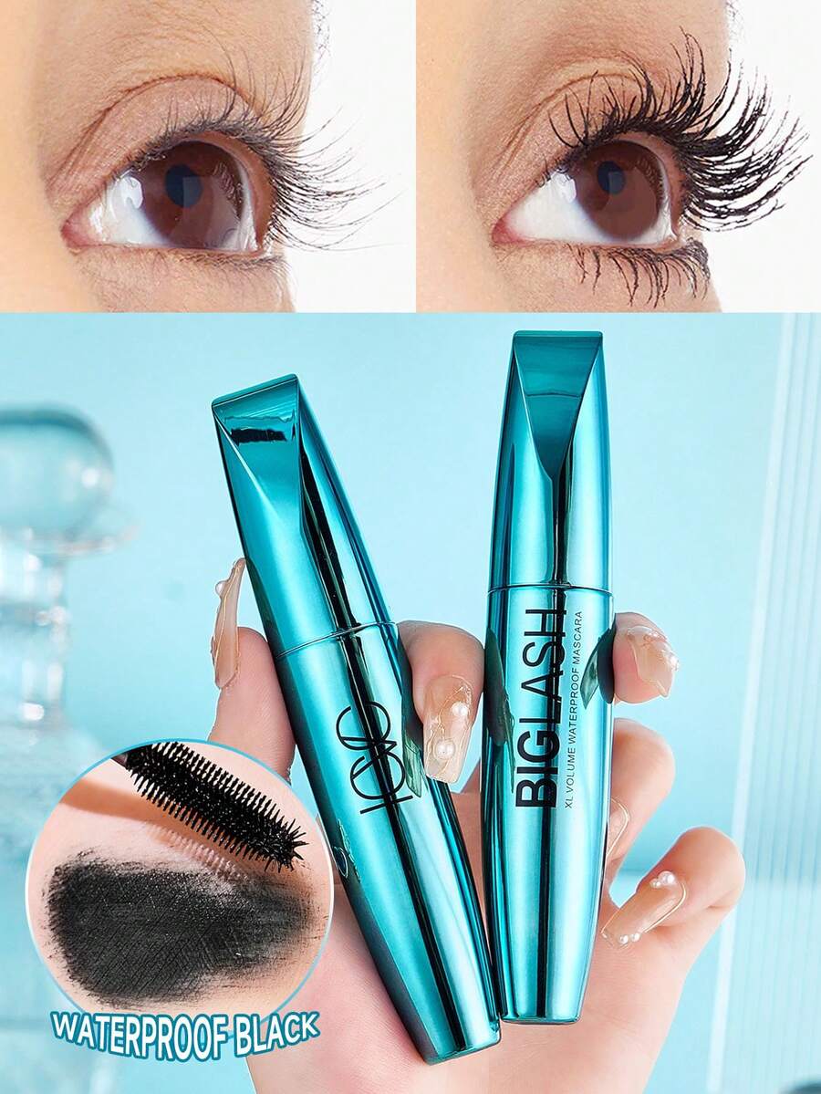 2支装 Biglash XL 4D 纤维睫毛膏 - 防水、持久、防晕染黑色，打造自然睫毛 - 适合所有肤质，易于涂抹，防水睫毛膏 | 精准刷头 | 滋养成分，适合圣诞节、冬季、粉色系、毕业典礼、生日、节日、夏季、秋季等场合。