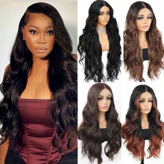 13 x 4 x 1インチ レースフロントウィッグ、200%密度カラーウィッグ クリアレース 合成繊維ウィッグ、長い直毛の女性向け。長い直毛ブラックウィッグ 耐熱合成繊維 プレミアムチョコレートブラック シルクストレート ヘアピース ウィッグ、グルーレス レース ナチュラルストレートウィッグ