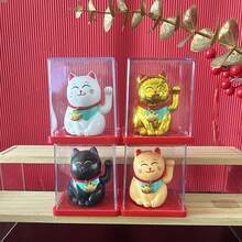 Đồ trang trí xe hơi hình Maneki Neko với thỏi vàng, chạy bằng năng lượng mặt trời, có tay chuyển động, vật trang trí sáng tạo cho xe hơi và trưng bày bánh. - trắng - Xem 1