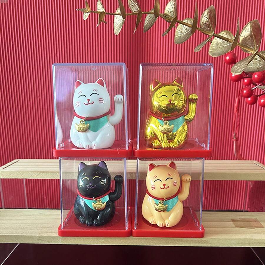 Đồ trang trí xe hơi hình Maneki Neko với thỏi vàng, chạy bằng năng lượng mặt trời, có tay chuyển động, vật trang trí sáng tạo cho xe hơi và trưng bày bánh. - trắng - Xem 1
