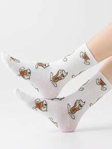 随机5双男士长筒袜，卡通图案，高腰设计，时尚欧美风，及膝长度，适合春秋季穿着，情侣袜 - 彩色 - 查看 3