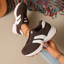 Comfortable Breathable Patchwork Vintage Casual Sports Outdoor Shoes, Versatile Lightweight Flat Shoes, Waist-Slimming Chunky Sneakers For Women, Breathable Athletic Shoes - Brown - View 1